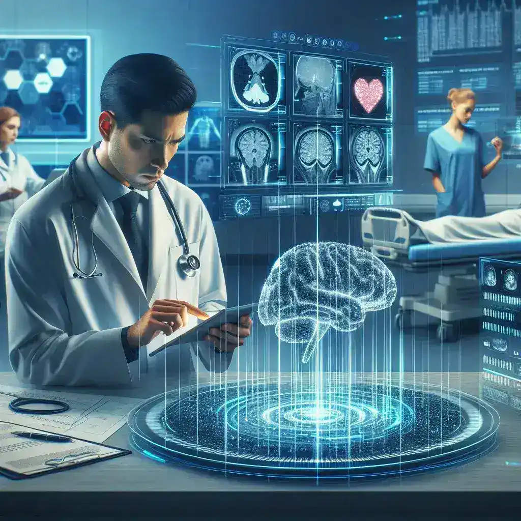 "Imagen de médicos en un hospital vasco trabajando con algoritmos de inteligencia artificial para el diagnóstico de epilepsia, destacando la innovación en la atención pediátrica neurológica."